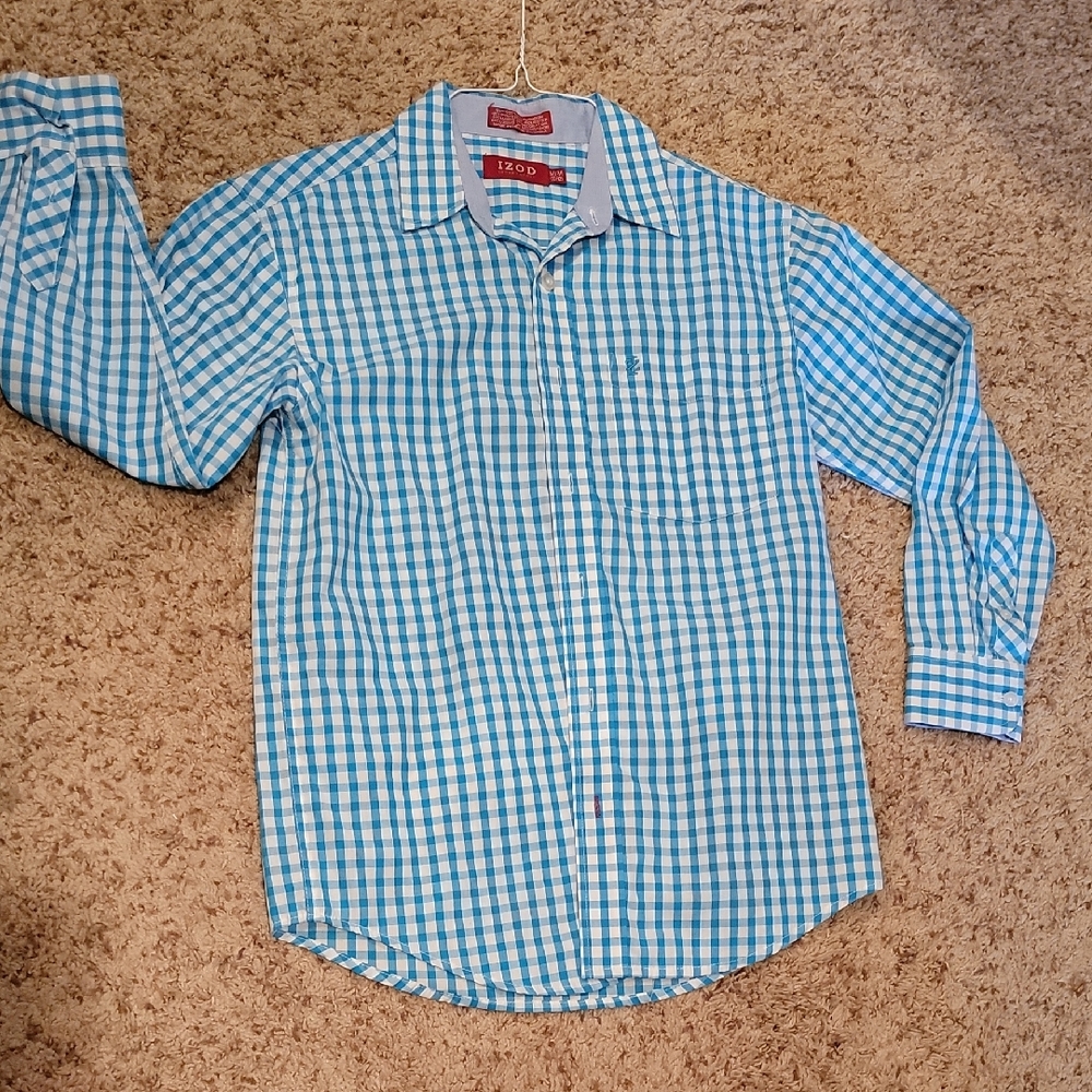 Izod Boyss Light Blue and White Checkered Shirt